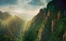 Landscape nature mountains mist forest sun rays china Custom Gaming Mat Desk picture