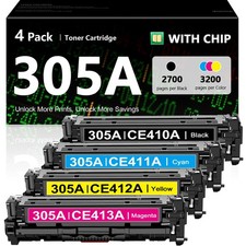 ** NEW HP Toner | 305A / 305X | Black / Color | With Chips | Compatible | 4-Pack picture