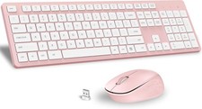 Pink Wireless Keyboard and Mouse Combo, Full-Sized Ergonomic Computer Keyboar... picture