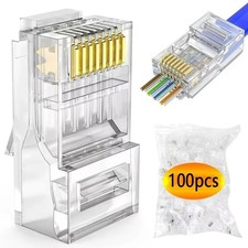 100pcs/lot RJ45 CAT6 CAT5e Pass Through Connectors Crystal End Gold-Plated 8P8C picture