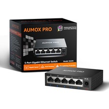5 Port Gigabit Unmanaged Ethernet Switch, AUMOX PRO Home 5|5*1G Port, Black  picture