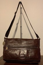 Fossil Brand Brown Rugged Distressed Leather E/W Laptop Messenger Bag picture