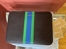 Michael Kors Jet Set Logo 13.5 laptop case - Stripe Palm Green and Royal Blue picture