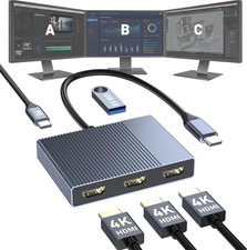 USB C to 3 HDMI Adapter with PD 100W/USB3.0, 4K@60Hz 3 Way HDMI Splitter picture