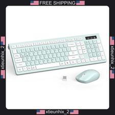 Wireless Keyboard and Mouse Combo Full Size Quiet Office Home Mint Green picture