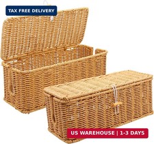 2PCS Cable Management Box, Handmade Rattan Cable Organizer Cord Basket picture