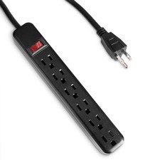 6 Outlet Surge Protector Power Strip 125V 15A 240J 10ft Black picture