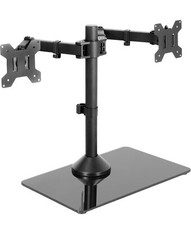 Freestanding Dual Monitor Stand with Sleek Glass Base and Adjustable Arms 13-32” picture
