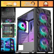 RGB Gaming PC Case with Tempered Glass, Diamond Mesh Front, 4 Fans, USB 3.0, Mid picture