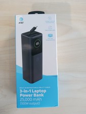 AT&T 3-in-1 Laptop Power Bank 25,000mAh 100W Gray Retractable USB-C picture