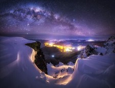 Landscape nature milky way galaxy city starry night Custom Gaming Mat Desk picture
