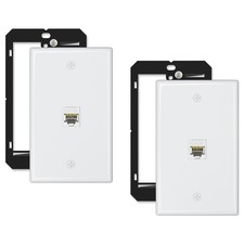 White Cat6A Ethernet Internet Network Wall Plate 1Port RJ45 Jack Outlet 2 PCS picture