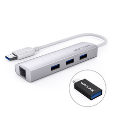 WAVLINK USB 3.0 Hub 3 Ports with RJ45 Gigabit Ethernet Adapter for Windows Mac picture