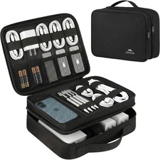 Estuche Bolso Organizador De Cables Audifonos Teléfono, Cable, Tableta Negro NEW picture