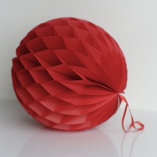 GENERIC 10IN/25CM HONEYCOMB PAPER BALL WITH RIBBONS - DEEP RED picture