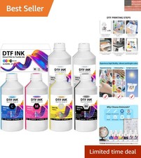 High Fluidity 3000ML DTF Ink - 6 Pack of Vibrant Color Refills (BKCMY + White) picture