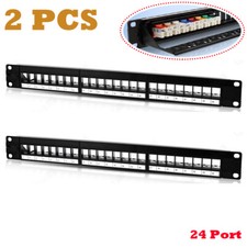 2x 24 Port Keystone Jack Blank Patch Panel Plate Cat5/5e Cat6/a RJ-45 19