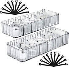 2 Pack Plastic Cable Management Box with Removable Dividers, Clear Cord Storage picture