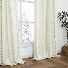 Neutral Tan Beige Country Farmhouse Curtains, Semi Blackout Boho Striped Flor... picture