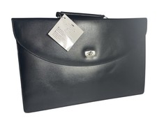 OneWorld Leather Attache' Black Messenger Bag Hard Silver Toggle 1990s New picture