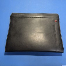 Wenger Swiss Gear Black Leather Padfolio Organizer Binder w/ Handle Zip Case picture
