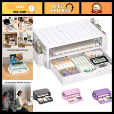 3-Tier Desk Organizer with Drawer & Pen Holder, Laptop Monitor Stand Riser, Whit picture