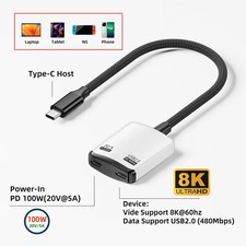 AR Glass USB C 1 to 2 Data Charging Splitter Support USB 2.0/8K@60Hz PD100W picture