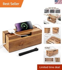 Multi-Scenario Cord Hider Box in Acacia Wood with Phone Stand & Airflow Design picture