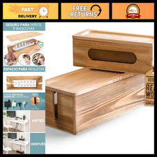Set of 2 Wooden Cable Management Boxes - Large & Medium Cord Organizer for Wires picture