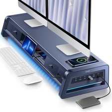 Vaydeer All-in-One Dual Monitor Stand Riser with 2 Drawers, 8USB Ports and Wi... picture