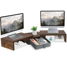 3 Shelf Monitor Stand Riser With Drawer - Length and Angle Adjustable Dual Ri... picture