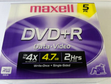 Maxell DVD+R 4.7 GB 2 HR New and Sealed DVD Rewriteable RW - 5 Pack Blank Media picture