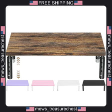 Wood Computer Monitor Stand Riser Adjustable Height Office Desk Organizer Brown picture