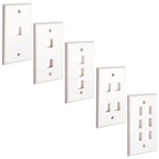 1 to 6 Port Hole Keystone Jack Insert Wall Plate Faceplate 1-Gang Smooth White picture