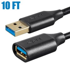 10FT USB 3.0 Male to Female Extension Cable Cord Braided Gold Plated 5Gbps picture