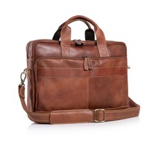 Leather Briefcase 16 inch Laptop Messenger Bag Satchel for Men Women Tan picture