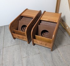 Vintage MCM Pair of EID Teak Ashton-Tate Roll Top 5.25 Floppy Disk Storage Boxes picture