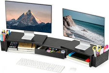 Metal Desk Organizers and Accessories, Dual Monitor Stand Riser with Drawer and picture