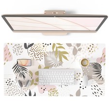 Tropical Gold Large Mouse Pad Exotic Pattern PU Leather Desk Mat 31.5x15.7 picture