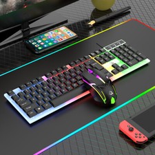 Keyboard and Mouse Computer Desktop Gaming Mechanical Feel Led Light Backlit USA picture