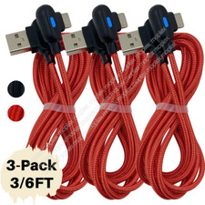 3Pcs 3/6Ft 90 Degree Right Angle USB C Fast Charger Cable Lot Type C For Samsung picture