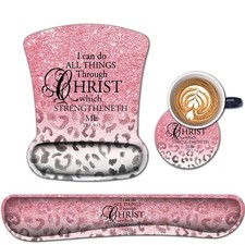 Mouse Pad Wrist Support Keyboard Rest Set Ergonomic Gel Pink Leopard Print picture