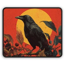 Raven on Branch Gaming Mouse Pad | Retro Sun Crow Artwork picture