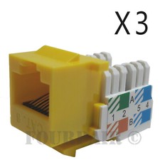 3x Pack Lot CAT6 Network RJ45 Port 110 Punch Down Keystone Snap-In Jack Yellow picture