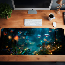 Bioluminescent Flora Deskmat, Aesthetic mouse pad, Nature deskmat picture