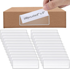 Meanplan 100 Pcs Label Holder Self Adhesive Clear Pocket Bulk 3X1 Inch picture