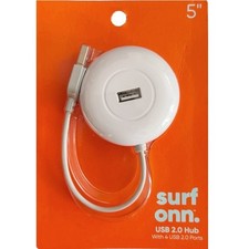 surf onn. 4-PORT USB 2.0 HUB w/5-inch Cord WHITE ~ New in Package picture