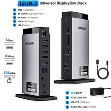 15-in-1 Dock Station Triple HDMI/DP USB-C 10Gbps USB-A 5Gbps Ethernet SD/TF Mic picture