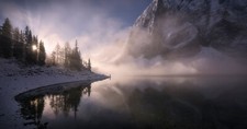 Landscape nature photography lake mountains sunrise snow Custom Gaming Mat Desk picture