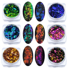 Iridescent Glitter Chameleon Nail Flakes Set Chrome Nail Powder Mirror Mermaid E picture